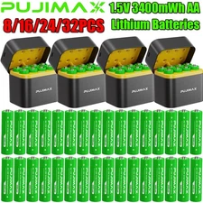 8/16/24/32PCS 3400mWh 1.5V AA Rechargeable Lithium Battery with Fast Charing Box