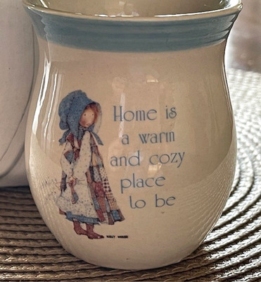 Vintage Hollie Hobby Blue Girl Stoneware Vase Candle Holder Prairie Cottagecore