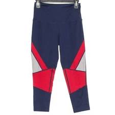 Ruby Ribbon Leggings Cropped Athleisure Minimalist Color Block Blue Red Small