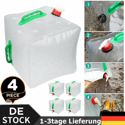 4 Stück Trinkwasserkanister 20 Liter Camping Kunststoffkanister Mit Hahn Faltbar