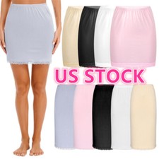Women's Lace Trim Half Slip Skirt Elastic Waist Short Knee Length Underskirt