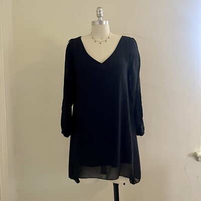 Black Sheer Overlay Vneck Long Sleeve Mini Dress | eBay Black Sheer Overlay Vneck Long Sleeve Mini Dress | eBay