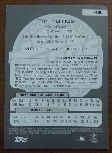TIM RAINES, 2005 TOPPS ROOKIE CUP BASEBALL #46, EXPOS - 第 2/2 張圖片