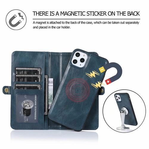 Removable Magnetic Wallet Case Flip Cover For iPhone 11 12 13 1 4 15 16 Pro Max - Picture 40 of 77