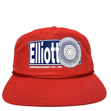 Vtg Elliott Turbomachinery Hat Spell Out Script Logo Nylon Snapback Baseball Cap