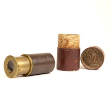 19th C. Pocket Drawtube Brass Monocular Telescope with Original Leather Case