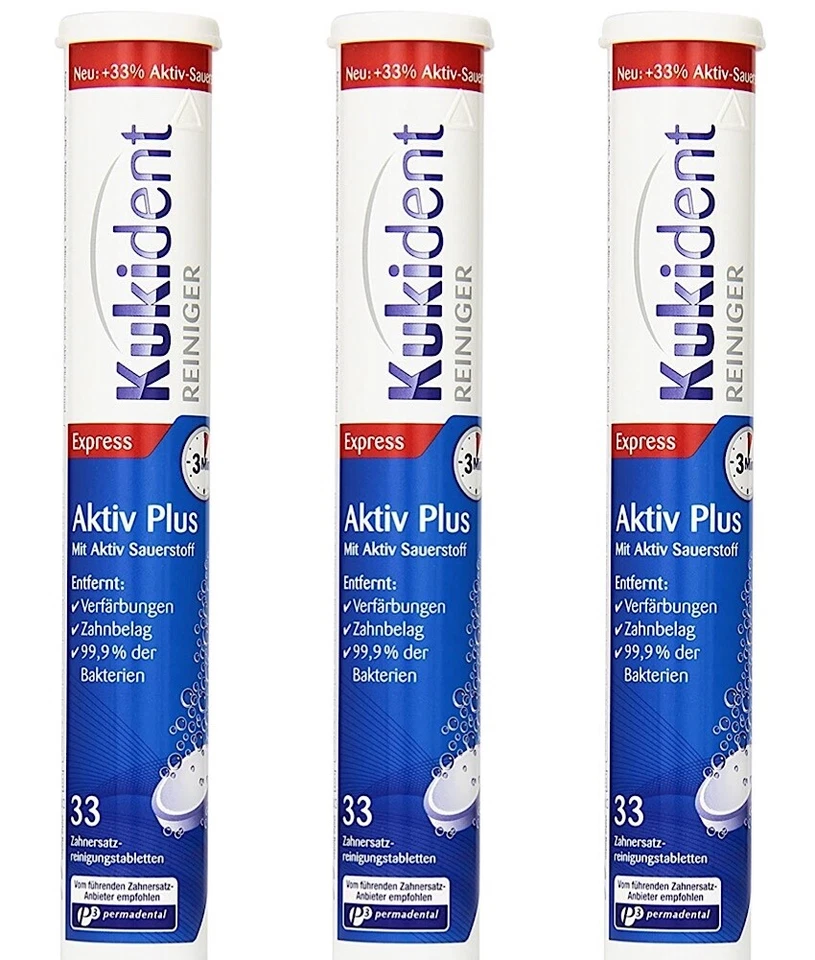 ✅Kukident Gebissreiniger Aktiv Plus für die Dritten, Reinigungsmittel 3x33 Tabs✅ - Bild 1 von 1