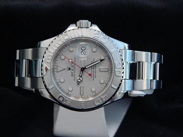 Rolex Yacht Master Midsize Stainless Steel Watch Platinum Dial Bezel 35mm 168622
