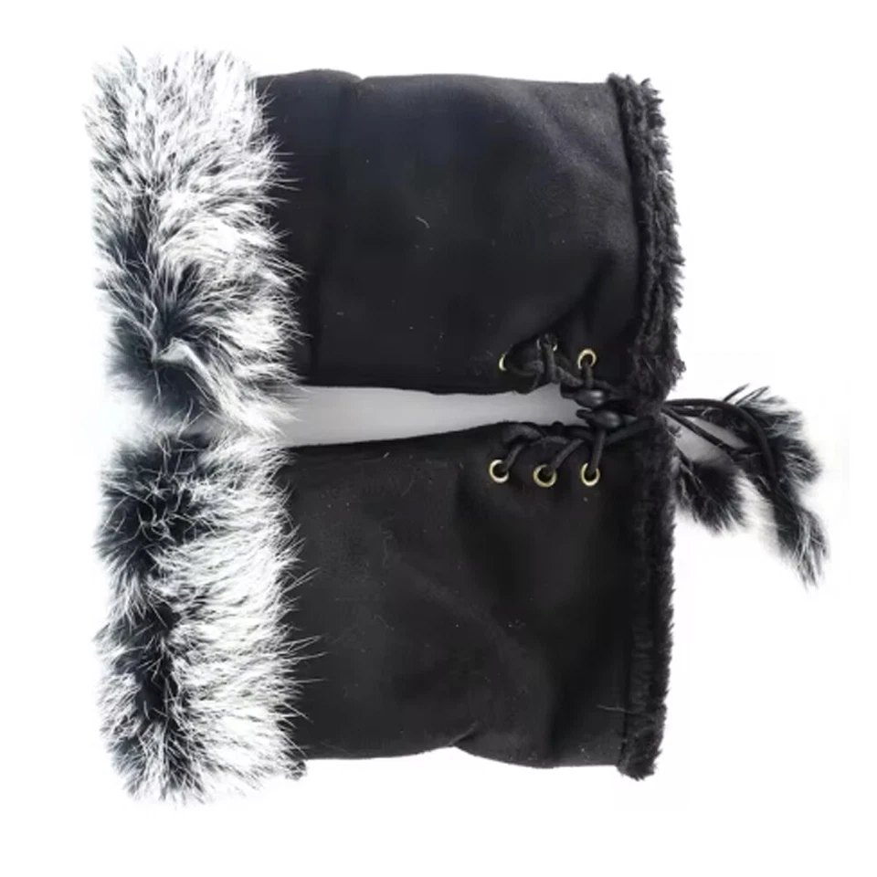 Guantes sin dedos calentador de invierno para mujer 4 piezas imitación piel de conejo muñeca manopla lisa B Foto 4 de 4