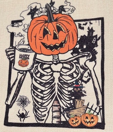 Pillow Cover, Halloween Skeleton, Coffee, Indoor/Outdoor Halloween, 16x16" - Picture 3 of 3