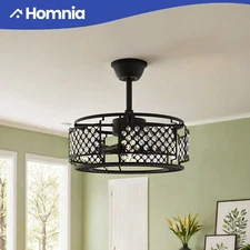 19" Caged Ceiling Fan w/ Lights Remote Control Chandelier Lighting Indoor Black