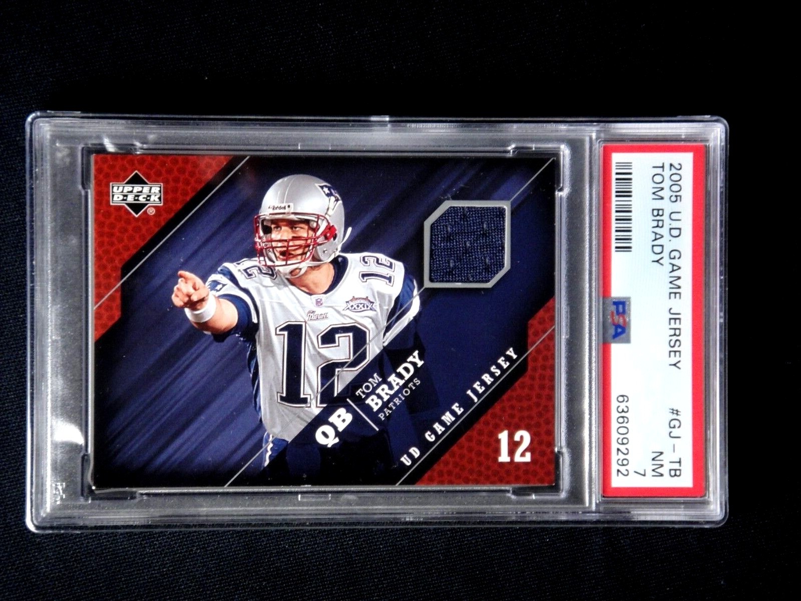 TOM BRADY 2005 UPPER DECK UD GAME WORN USED JERSEY PATCH PSA 7 PATRIOTS GOAT.