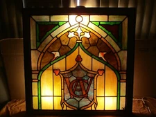 Antique HUGE Complex Leaded Stained Glass Window Pearlescent Marble Slag 36"x35"