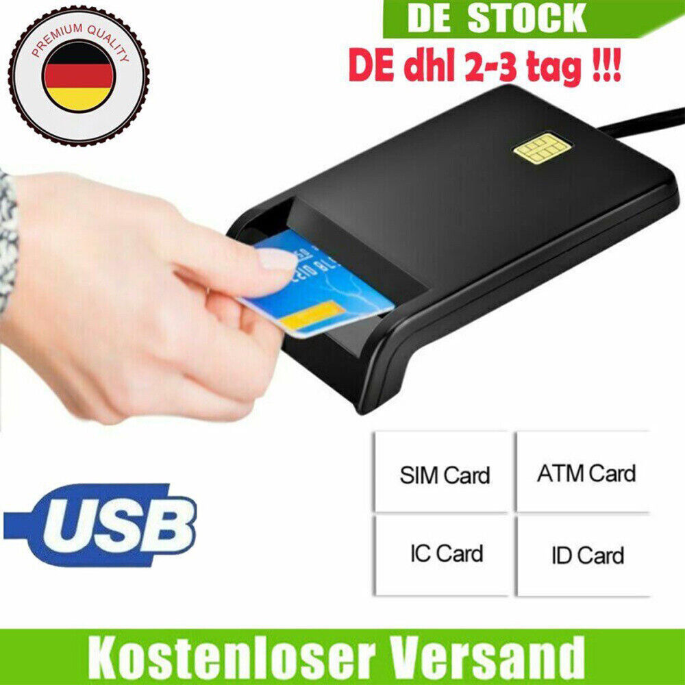 Chipkartenleser Personalausweis Lesegerät USB 2.0 Kartenleser für SIM ID Card DE