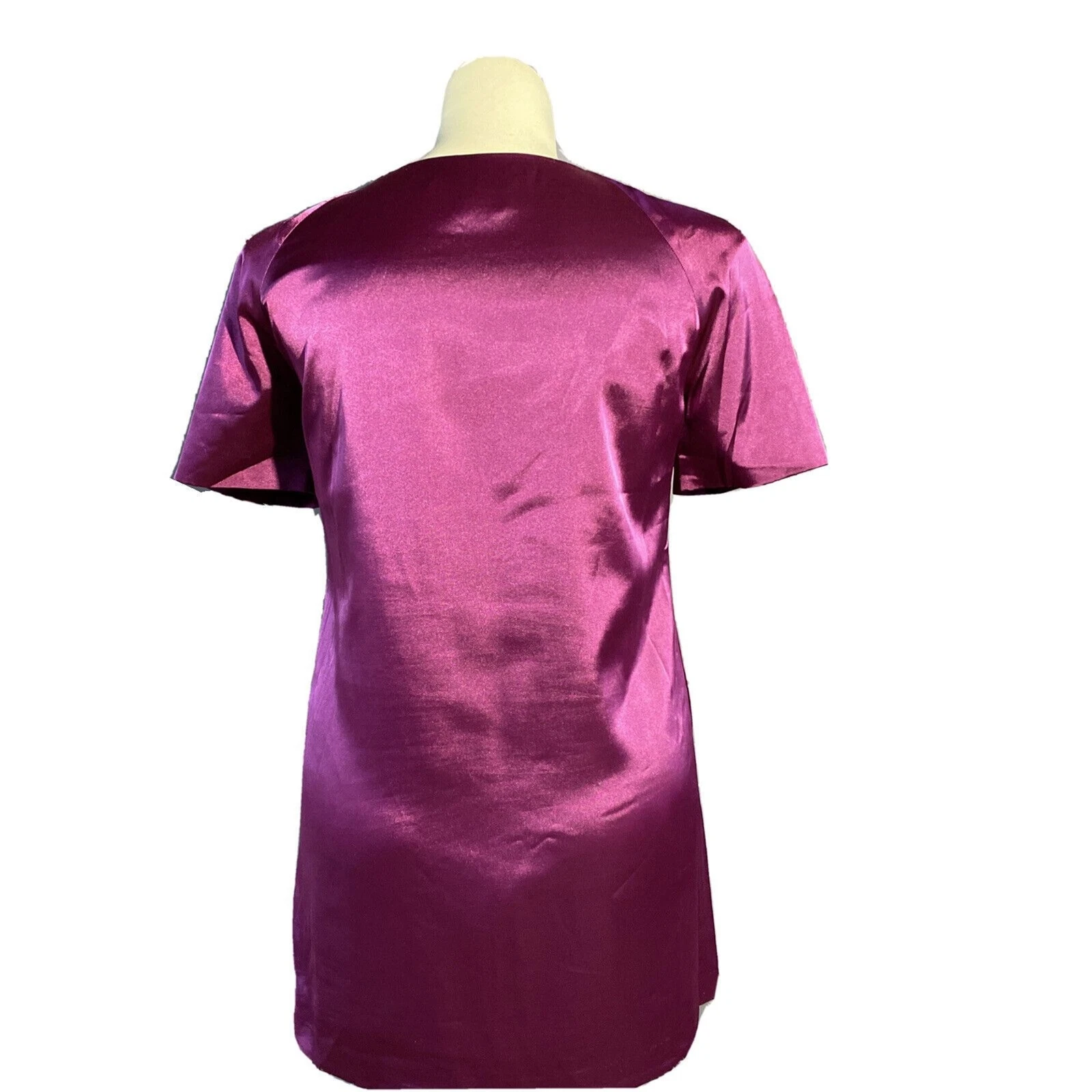 Michael Kors tunica 12 abito corto raso scatola pieghe scollo cambio foderato fucsia