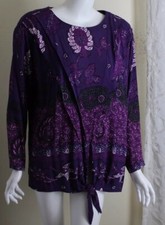 Carole Little M L 8 10 12 49"BPURPLE Paisley Vintage Rayon FUNKY Tunic Shirt Top