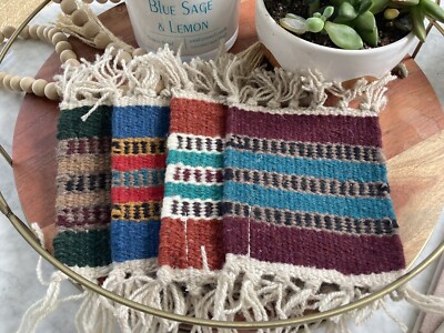 Southwestern Drink Coaster Set of 4 Wool Coaster 5'' x 8'' - Blue, Turquoise