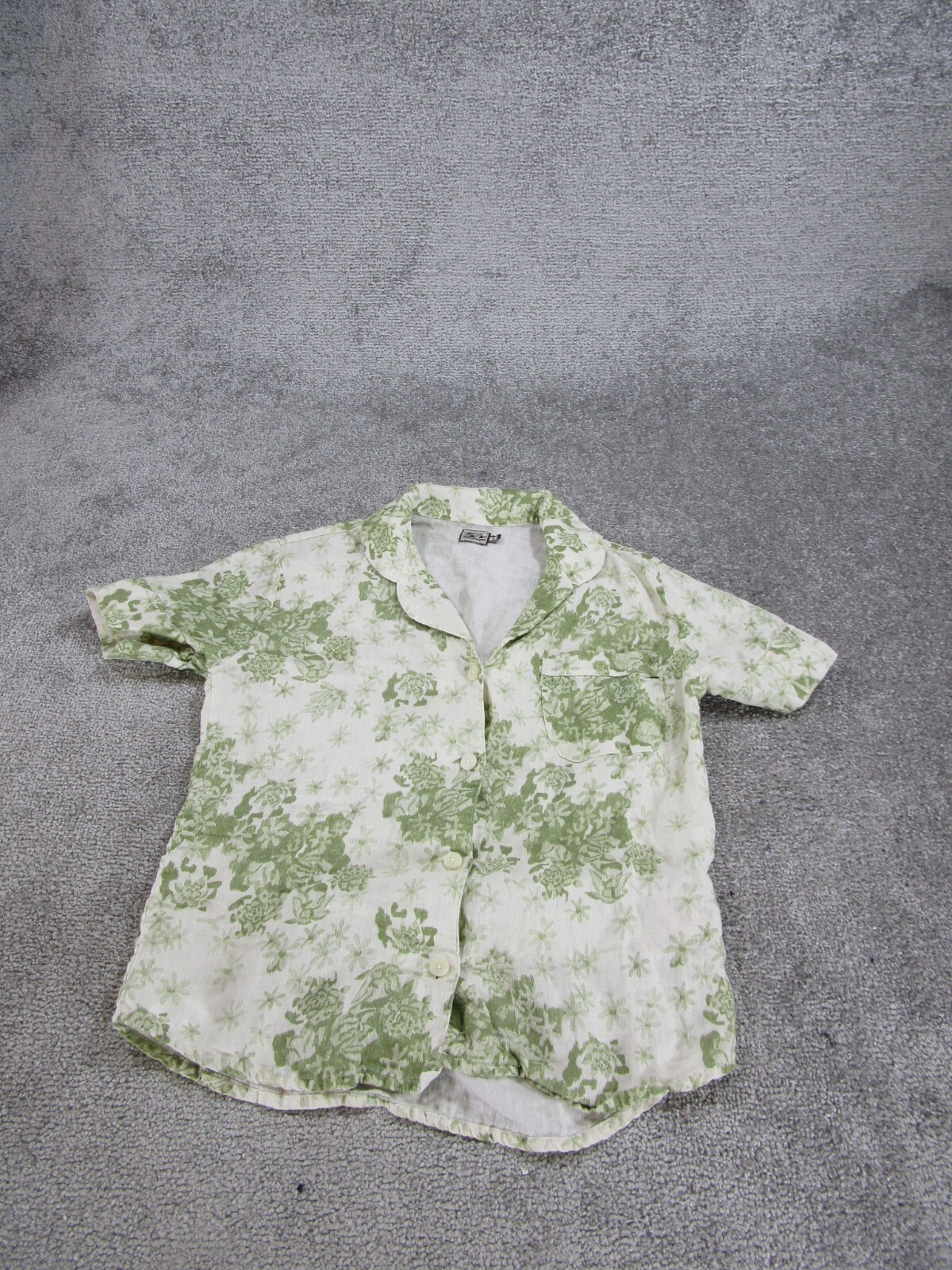 Desmond & Dempsey Sleep Shirt Top Womens Xs Green White Linen Button Pajama