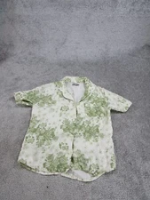 Desmond & Dempsey Sleep Shirt Top Womens Xs Green White Linen Button Pajama