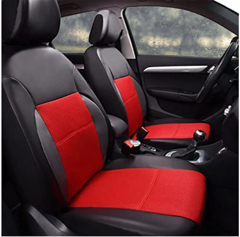 Juego completo de fundas de asiento de coche de cuero PU cojín delantero trasero accesorios interiores 9 piezas Foto 2 de 4