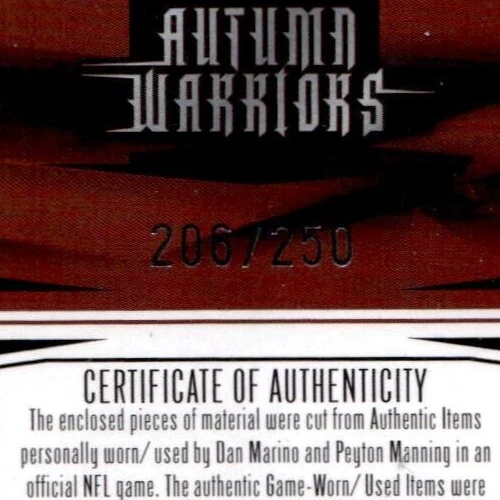 2005 Donruss Zenith * Dan Marino & Peyton Manning * HOF Dual Jersey #'D/250 - Image 3 of 3