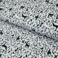 Baumwollstoff grüner Hirsch / Popeline weiß / dunkelgrün