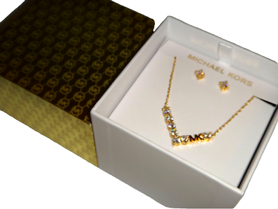 MICHEAL KORS ジュエリーBOX MICHAEL KORS Gift SET Yellow Gold Necklace & Earrings MK Logo
