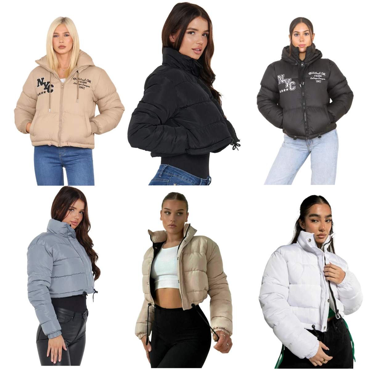 Women's Cropped Puffer Coat Short Padded Jacket Quilted Zip with Detachable Hood
