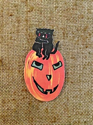 U Choose Vintage Inspired Deco 2 Cats on Pumpkin Halloween Cardstock Decoration