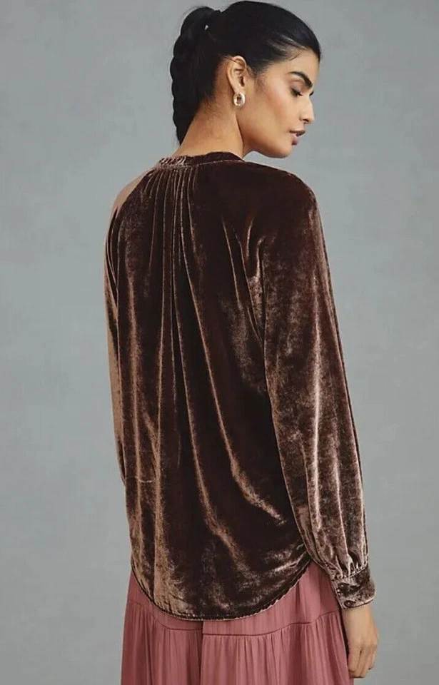 Camisa Anthropologie Pilcro Terciopelo Triturado Mujer Buttondown Cacao talla XXSP Marrón Foto 2 de 4