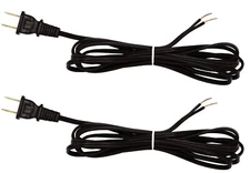 Black Lamp Cord, 12 Foot Long Replacement Repair Part, 18/2 SPT-1 Wire - 2 Pack
