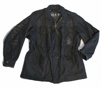 The GREAT CHINA WALL Triumph Rock n Roll Leather Applique Utility Cargo Jacket S