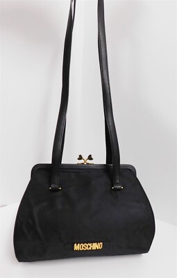 Moschino Redwall Italy Vintage Black Nylon Leather Shoulder Bag