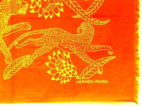 HERMES Paris Cotton Beach Towel Bath Mat Towel Leopards Orange 147
