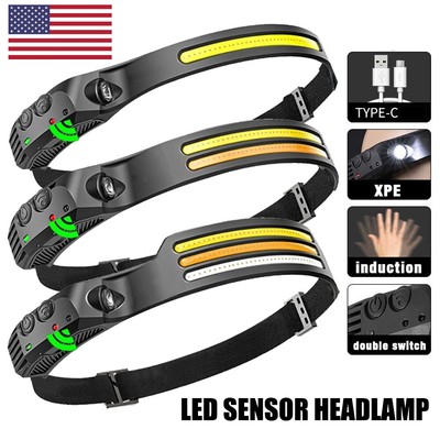 Headlamp Led Sensor Head Light Type-c Rechargable Torch Lamp Flashlight COB Camp