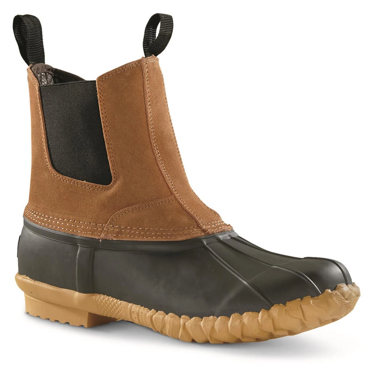 New Mens Pull On Insulated Leather Duck Boots Waterproof Rain
