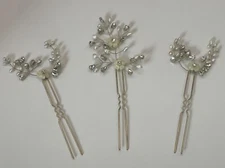 3 Custom Bridal Hair Comb Pin Accessories Hand Beaded Pearl Crystal Rhinestone