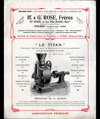 POISSY (78) INSTALLATION de MINOTERIES / MOULIN TITAN ''G. ROSE'' Tract en 1910