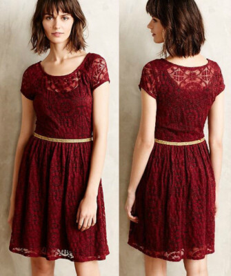 ANTHROPOLOGIE NEW Snowlace Dress by Weston Burgundy Lace Fit & Flare Sz S  $158 | eBay