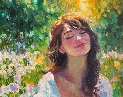 Beautiful  Woman painting portrait original oil on canvas impressionism art