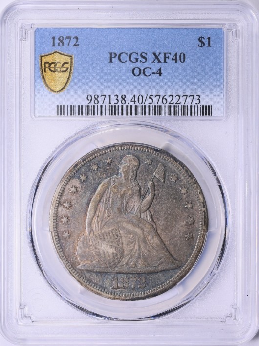 Top Pop Only One Of Any Grade, 1872 Seated Liberty Silver Dollar OC-4 PCGS XF-40