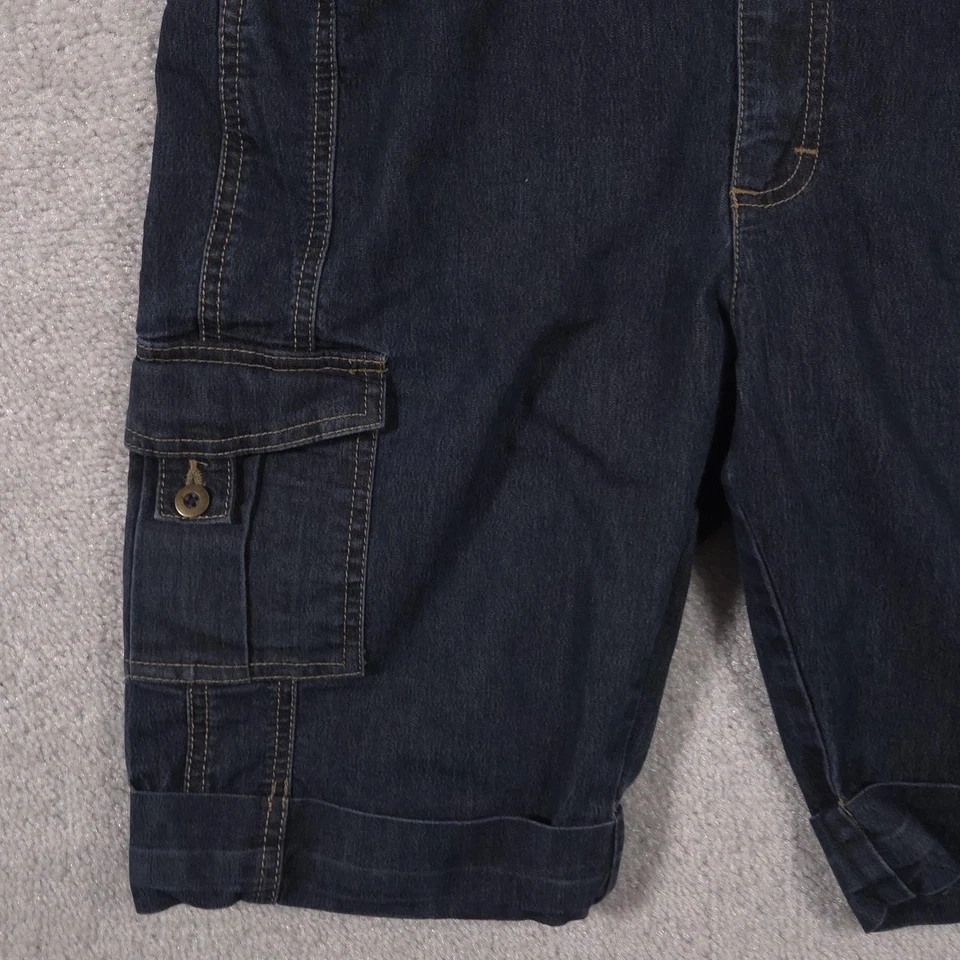 Pantalones Cortos Riders Denim Carga Para Mujer 10 Medianos Lavado Oscuro Elastizados Utilidad Bolsillos Foto 4 de 4