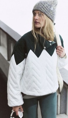 Free People Movement Zig Zag Pullover Quilted Snap Neck Evergreen Combo S NWT