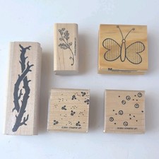 Stampin' Up Wood Rubber Stamp Set - Butterfly, Flowers Plants Motifs