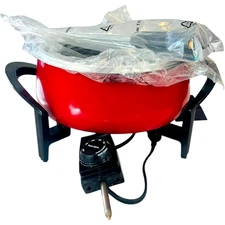 West Bend Red 3 Quart Fondue Pot 8 Forks Completely Immersible