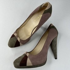 Prada Lampone Grafite Suede Color block Geometric Pumps Heels 37.5 Pink Gray