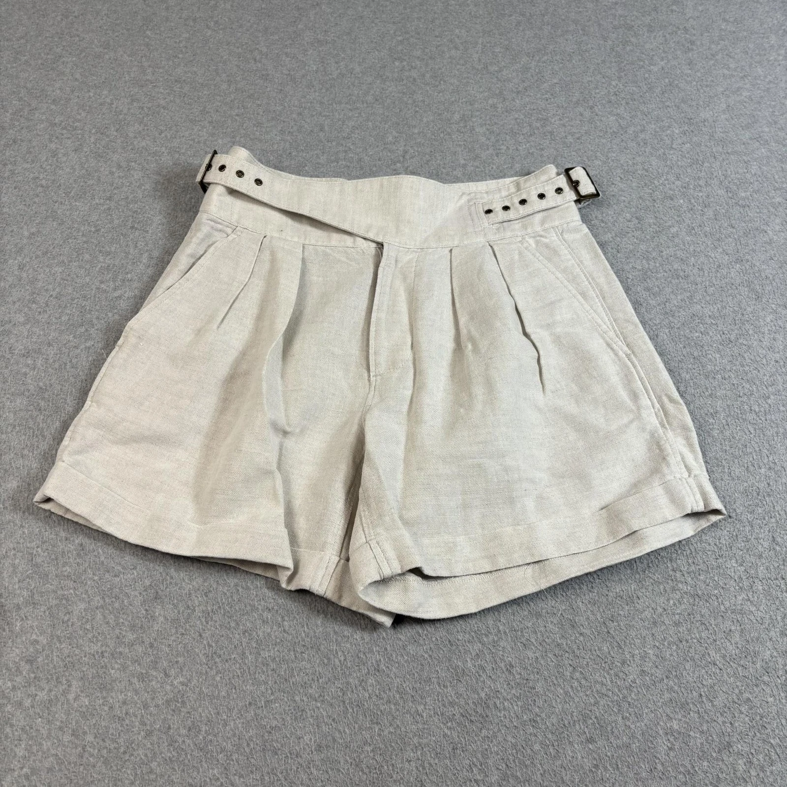 Banana Republic Shorts Women 2 Beige Linen Blend Belted Pleated High Waist Chino