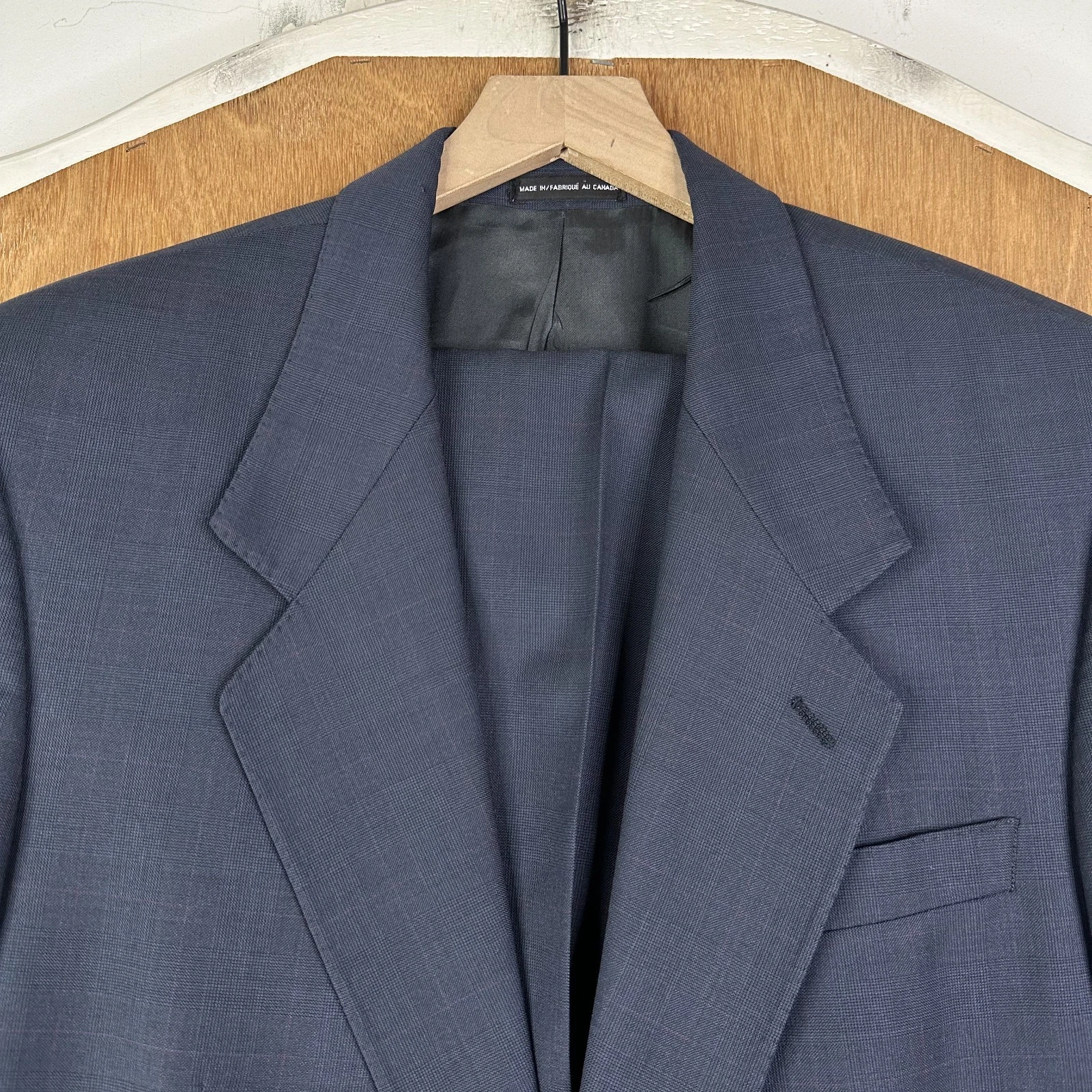Biella Suit Mens 40L Navy Blue Glen Check 2 Button Vitale Barberis Canonico 110s