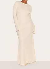 Pretty Little Thing Cream Crinkle Textured Hem Long Sleeve Maxi Dress Size 8