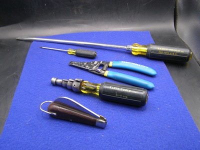 5 Pc. Klein Electrician Tools lot 85191, 602-12IN, 11055, 604, Hawk Bill Knife